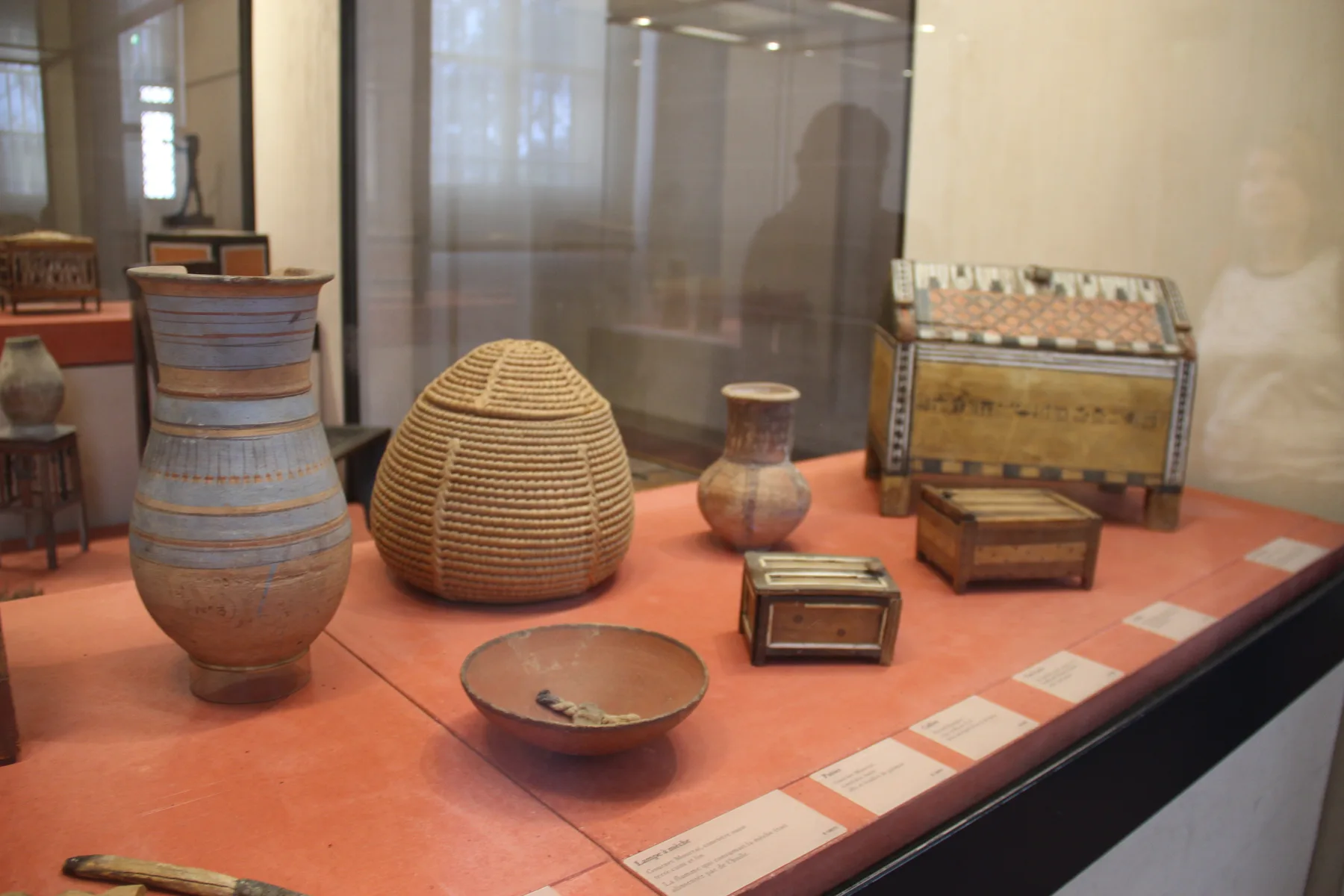 Group of ancient Egyptian faience wicker and wooden objects